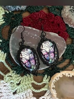 Handcrafted Purple Butterfly Drop Earrings - Unbranded